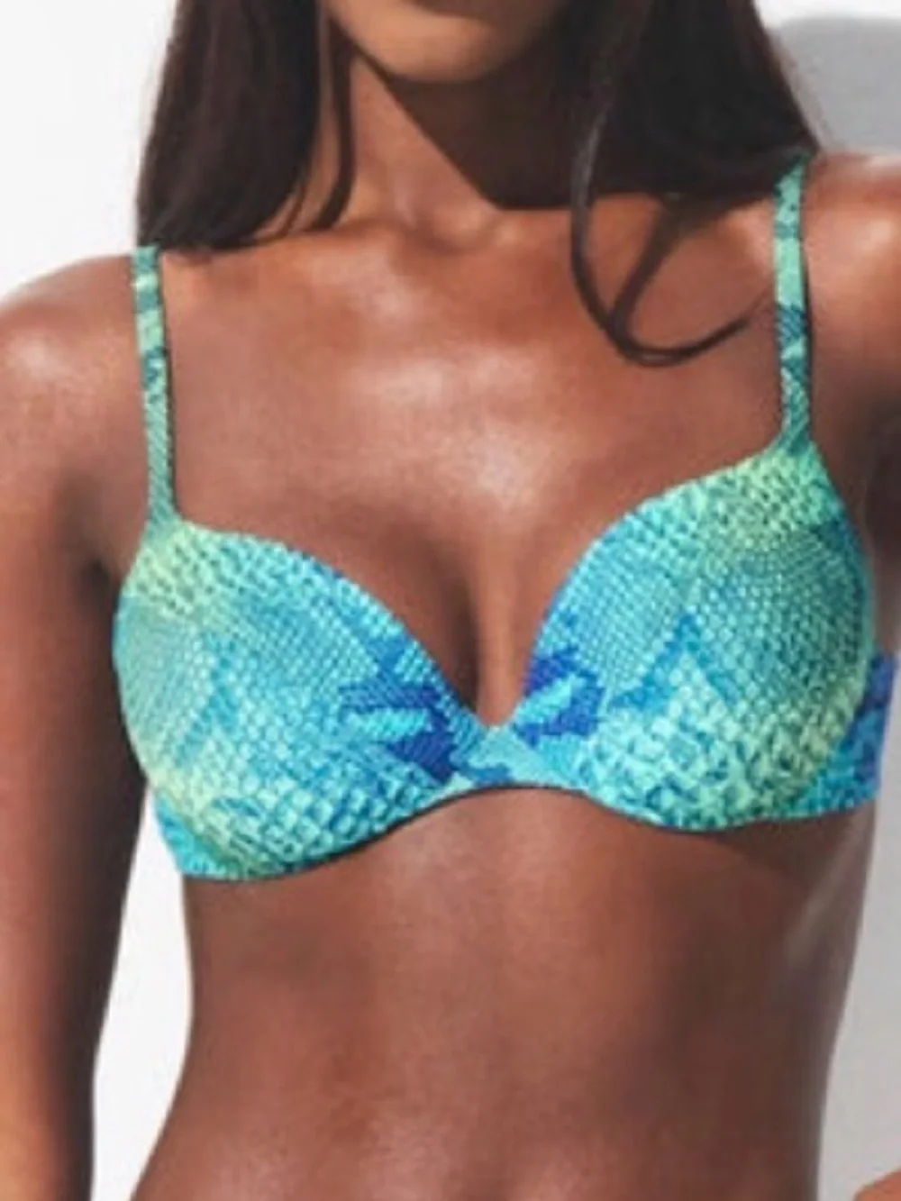 🦋SKIMS Signature Swim Ultimate Push-Up Top | Aqua Ombre Snake | Size 8 | NWT
